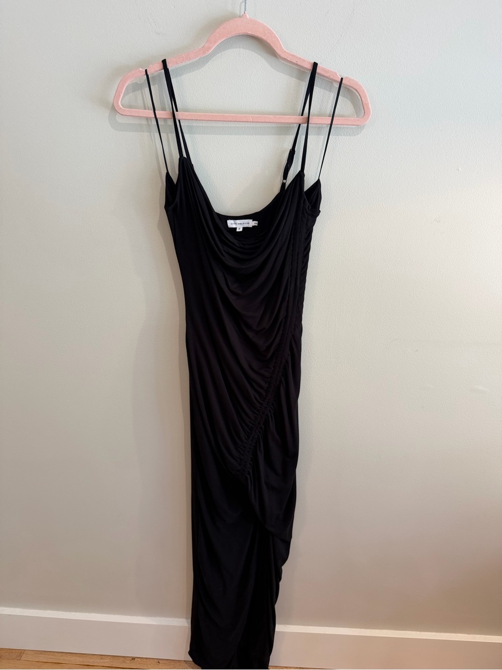 Good American Black Ruched Slip Dress